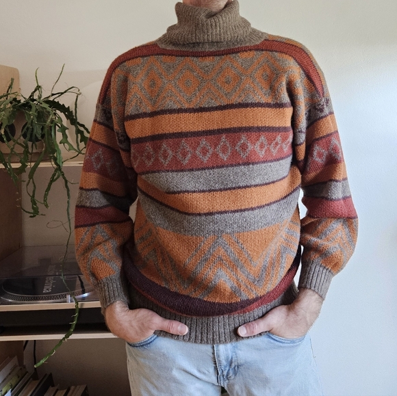 vtg autumn 90s y2k grunge stripe boho indie urban chunky knit sweater - Picture 4 of 8